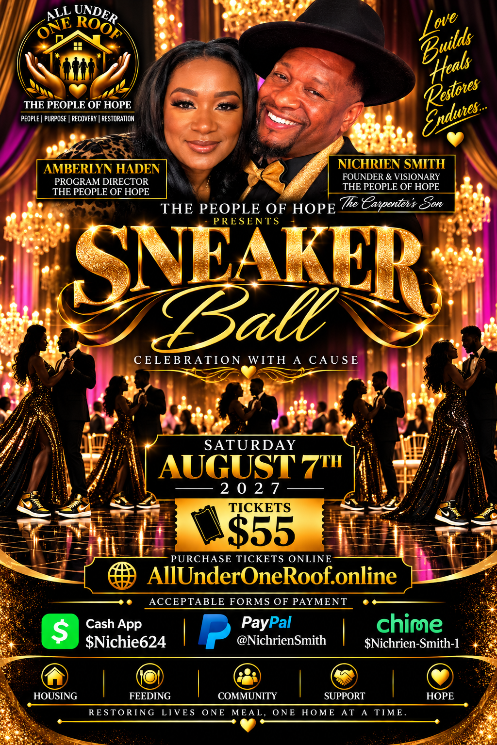 The People of Hope 2027 Sneaker Ball flyer — Saturday, August 7, 2027, tickets $55